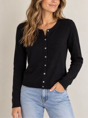 Barrow & Grove Cashmere Classic Black Button-Front Women's Sweater Cardigan